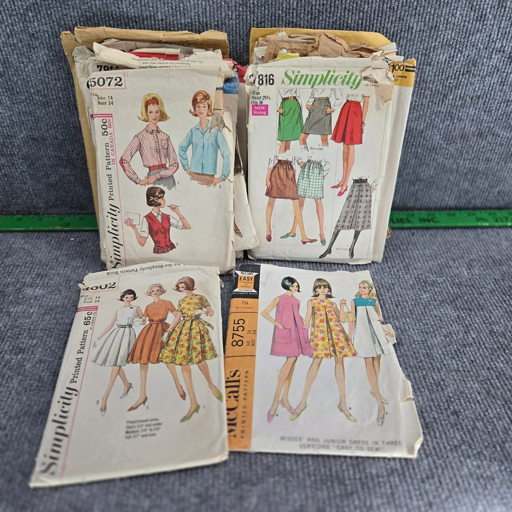 Vintage Simplicity & McCall's Sewing Pattern Lot Dresses Blouses Lot 1960s Size